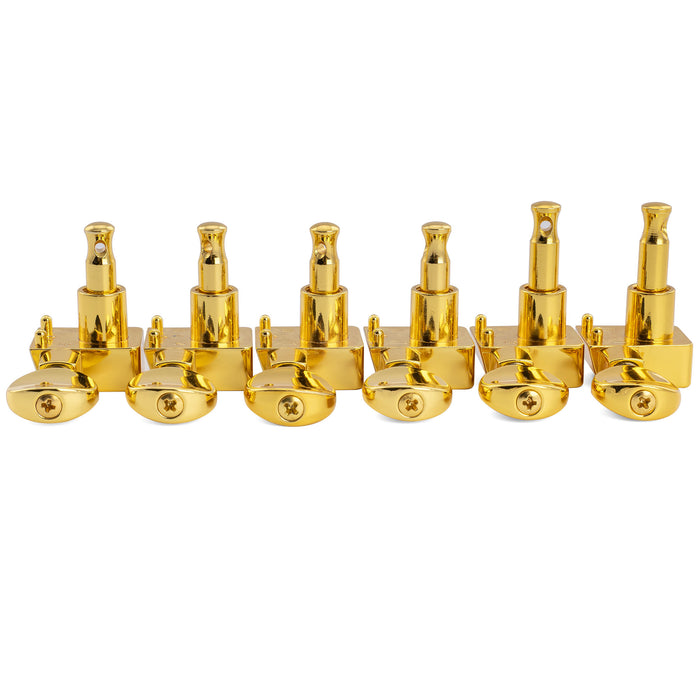 Musiclily Pro R18K-22 6-in-line 18:1 Ratio 2-Pin Full Sealed Staggered Guitar Tuners Machine Heads Tuning Pegs Keys with Vintage Oval Button for Fender Strat Tele Style Electric Guitar