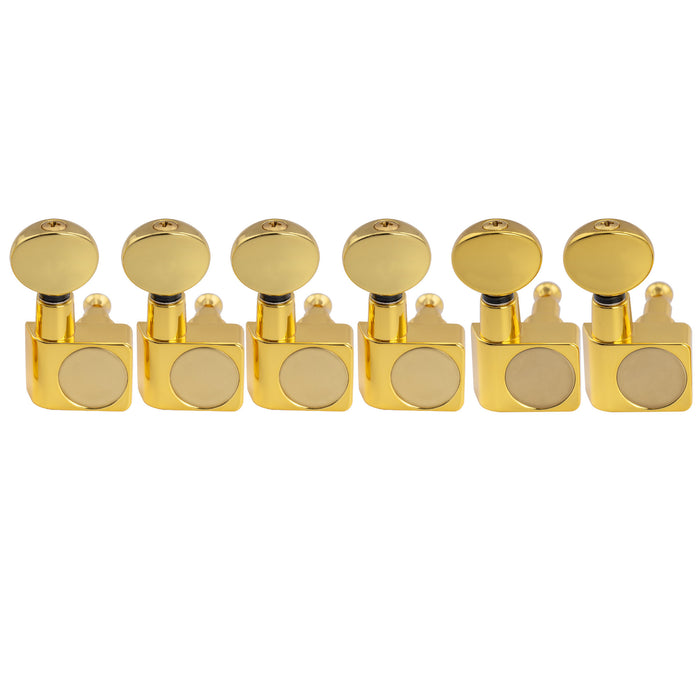 Musiclily Pro R18K-22 6-in-line 18:1 Ratio 2-Pin Full Sealed Staggered Guitar Tuners Machine Heads Tuning Pegs Keys with Vintage Oval Button for Fender Strat Tele Style Electric Guitar