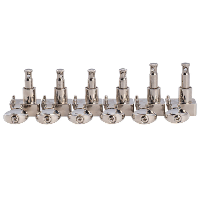 Musiclily Pro R18K-22 6-in-line 18:1 Ratio 2-Pin Full Sealed Staggered Guitar Tuners Machine Heads Tuning Pegs Keys with Vintage Oval Button for Fender Strat Tele Style Electric Guitar