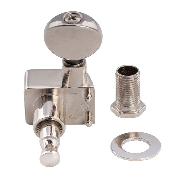 Musiclily Pro R18K-22 6-in-line 18:1 Ratio 2-Pin Full Sealed Staggered Guitar Tuners Machine Heads Tuning Pegs Keys with Vintage Oval Button for Fender Strat Tele Style Electric Guitar