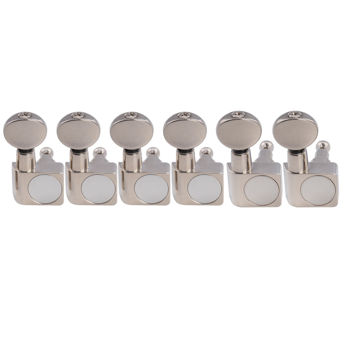 Musiclily Pro R18K-22 6-in-line 18:1 Ratio 2-Pin Full Sealed Staggered Guitar Tuners Machine Heads Tuning Pegs Keys with Vintage Oval Button for Fender Strat Tele Style Electric Guitar