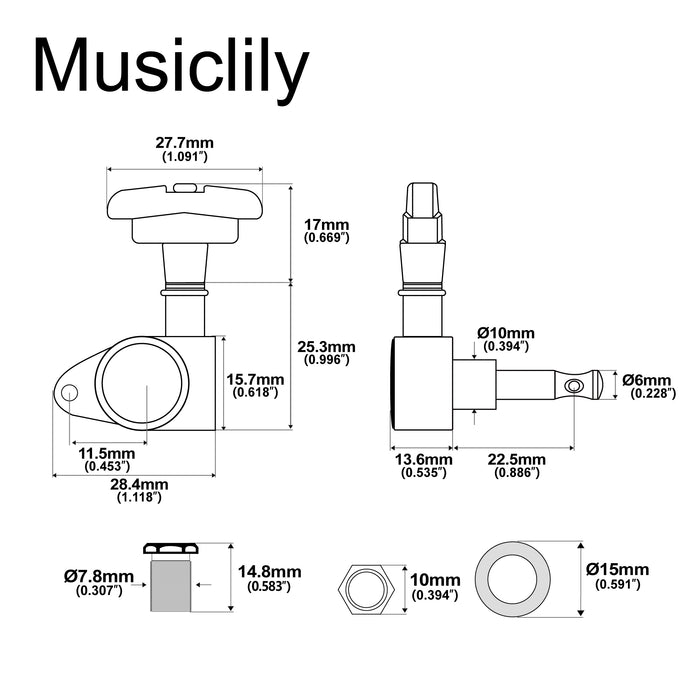 Musiclily Pro R18K-23 Single 18:1 Ratio Full Sealed Machine Head Treble Side Tuner Tuning Peg Key with GR-Style Button for Acoustic Electric Guitar