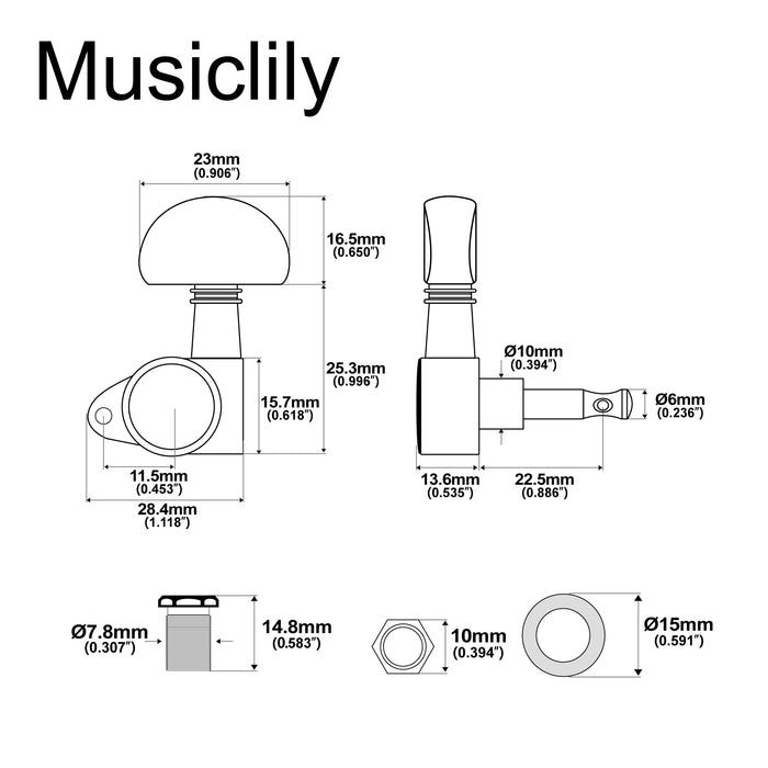 Musiclily Pro R18K-24 Single 18:1 Ratio Full Sealed Machine Head Treble Side Tuner Tuning Peg Key with Half Moon Button for Acoustic Electric Guitar