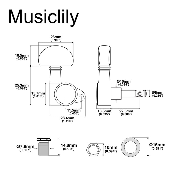Musiclily Pro R18K-24 Single 18:1 Ratio Full Sealed Machine Head Bass Side Tuner Tuning Peg Key with Half Moon Button for Acoustic Electric Guitar