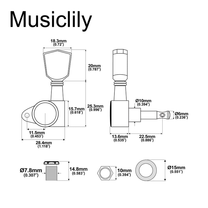 Musiclily Pro R18K Single 18:1 Ratio Full Sealed Machine Head Treble Side Tuner Tuning Peg Key with Keystone Button for Acoustic Electric Guitar