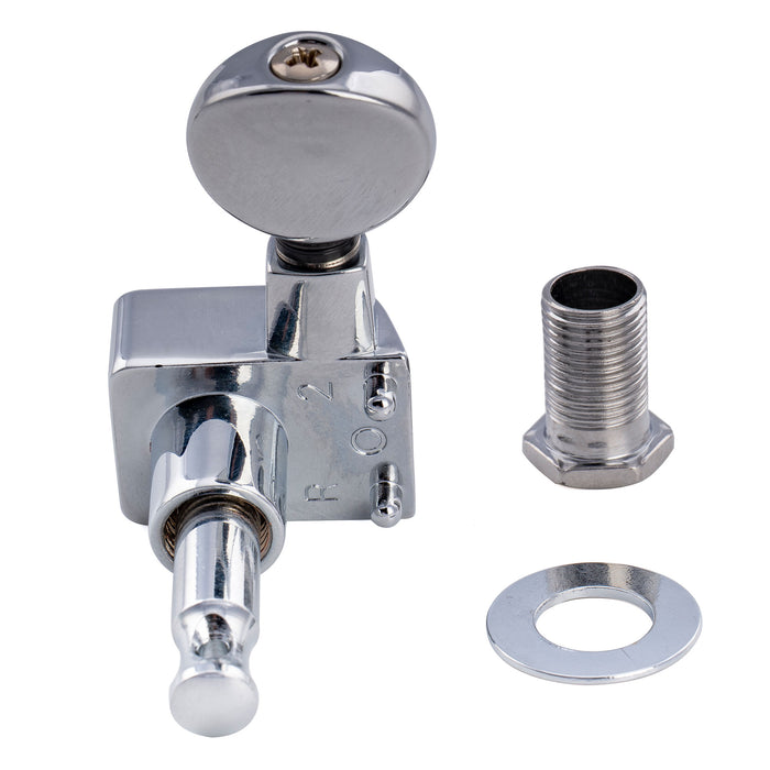 Musiclily Pro R18K-22 Single 18:1 Ratio 2-Pin Full Sealed Guitar Tuner Bass Side 22mm Post Machine Head Tuning Peg Key with Vintage Oval Button for Fender Strat Tele Style Electric Guitar