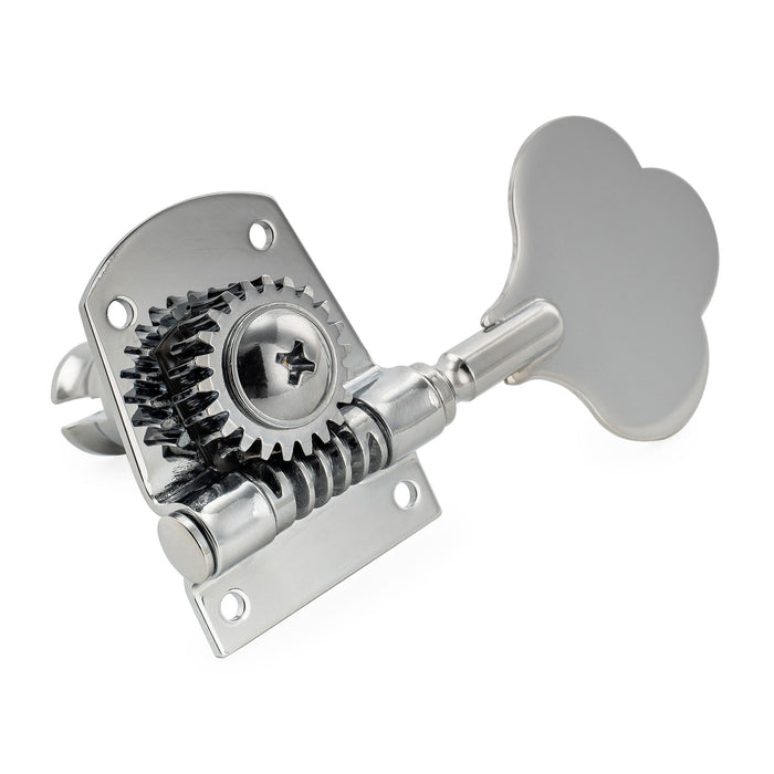 Musiclily Pro R21K Left-Handed 4-in-line 21:1 Ratio Open Gear Machine Heads Tuners Tuning Pegs Keys with Clover Button for Mexican MIM Fender PB JB Style Electric Bass