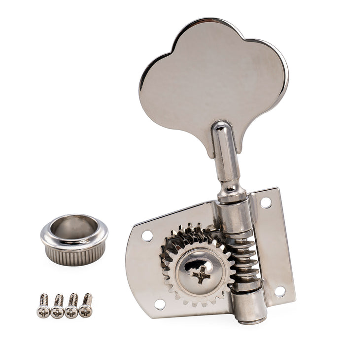 Musiclily Pro R21K Left-Handed 4-in-line 21:1 Ratio Open Gear Machine Heads Tuners Tuning Pegs Keys with Clover Button for Mexican MIM Fender PB JB Style Electric Bass
