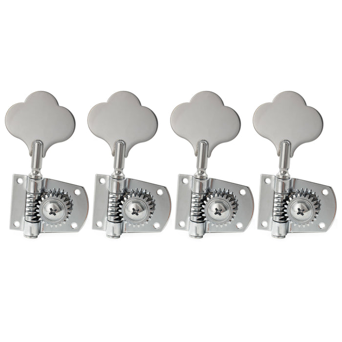 Musiclily Pro R21K 4-in-line 21:1 Ratio Open Gear Machine Heads Tuners Tuning Pegs Keys with Clover Button for Mexican MIM Fender PB JB Style Electric Bass