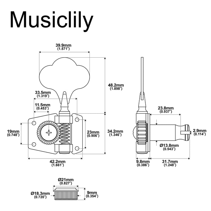 Musiclily Pro R21K Single 21:1 Ratio Open Gear Machine Head Treble Side Tuner Tuning Peg Key with Clover Button for Squier PB JB Style Electric Bass