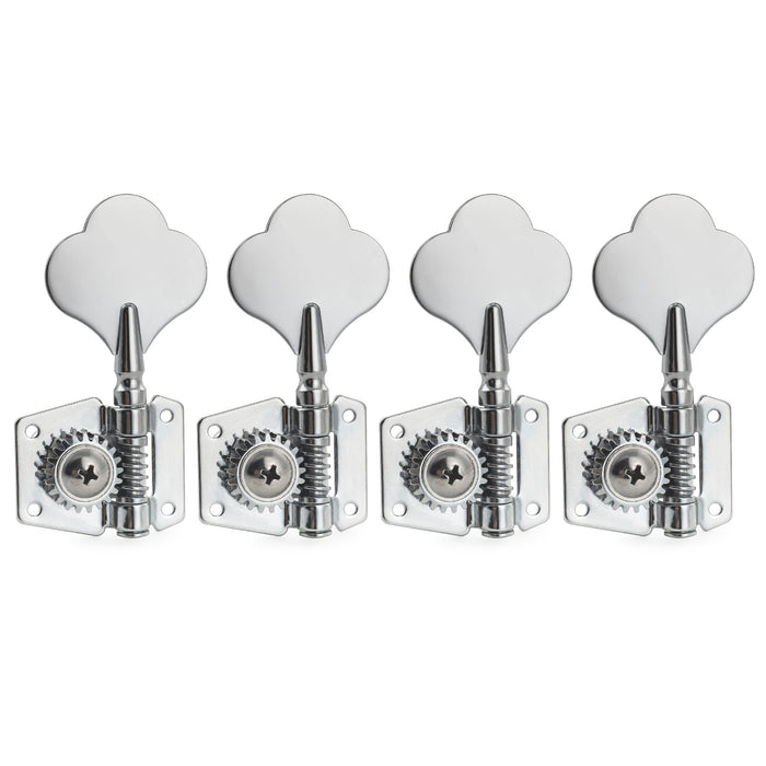 Musiclily Pro R21K Left-Handed 4-in-line 21:1 Ratio Open Gear Machine Heads Tuners Tuning Pegs Keys with Clover Button for Squier PB JB Style Electric Bass