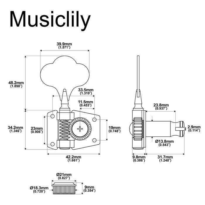 Musiclily Pro R21K 4-in-line 21:1 Ratio Open Gear Machine Heads Tuners Tuning Pegs Keys with Clover Button for Squier PB JB Style Electric Bass