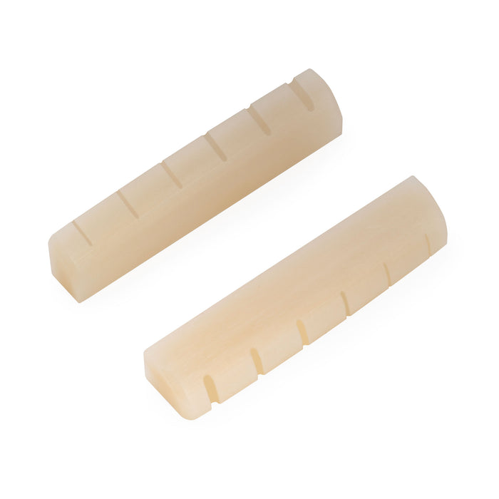 Musiclily Pro 43x6x9mm Flat Bottom Slotted Bone Nut for 6 String EPI SG LP ES-335 Style Electric Guitar, Unbleached (Set of 2)