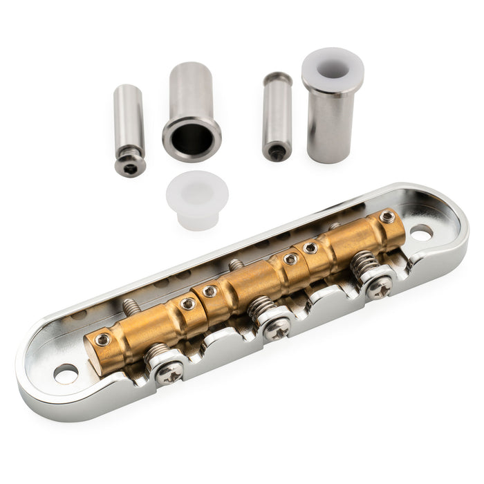 Musiclily Ultra 52.5mm(2-1/16 inch) String Spacing Offset Bridge with Full Solid Brass Plate Compensated 3-Saddle for Jazzmaster Jaguar Style Electric Guitar