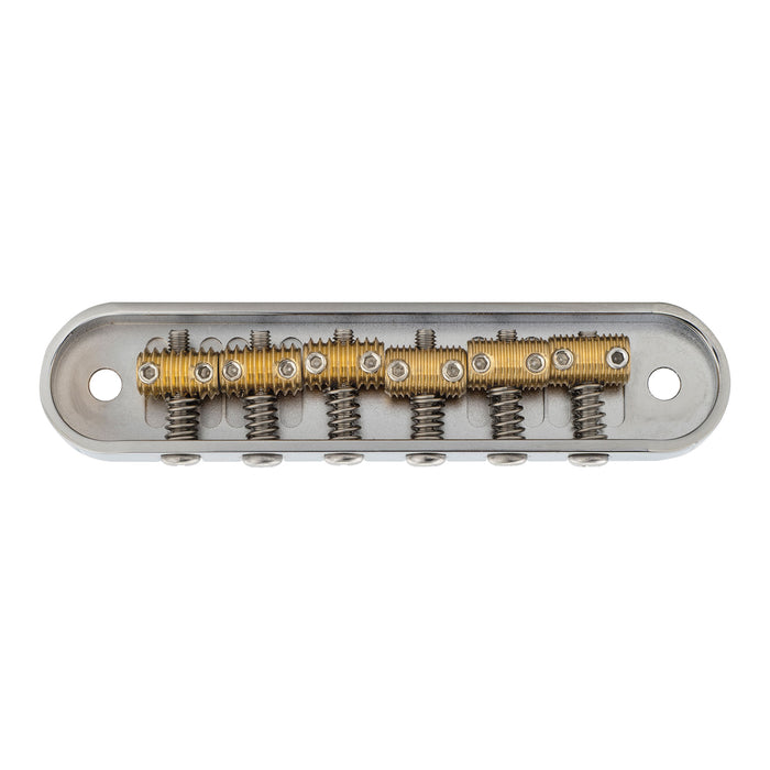 Musiclily Ultra 52.5mm(2-1/16 inch) String Spacing Offset Bridge with Full Solid Brass Plate Threaded Vintage 6-Saddle for Jazzmaster/Jaguar Style Electric Guitar