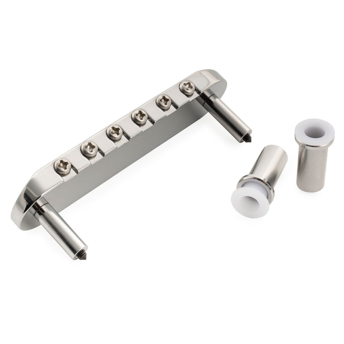 Musiclily Ultra 52.5mm(2-1/16 inch) String Spacing Offset Bridge with Full Solid Brass Plate Threaded Vintage 6-Saddle for Jazzmaster/Jaguar Style Electric Guitar