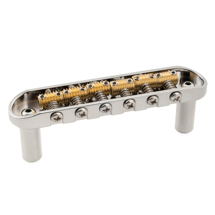 Musiclily Ultra 52.5mm(2-1/16 inch) String Spacing Offset Bridge with Full Solid Brass Plate Threaded Vintage 6-Saddle for Jazzmaster/Jaguar Style Electric Guitar