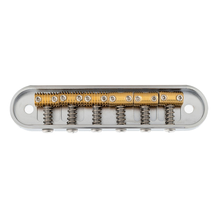 Musiclily Ultra 55mm(2-3/16 inch) String Spacing Offset Bridge with Full Solid Brass Plate Threaded Vintage 6-Saddle for Jazzmaster Jaguar Style Electric Guitar