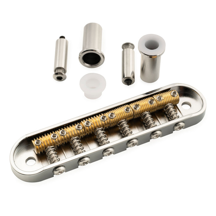 Musiclily Ultra 55mm(2-3/16 inch) String Spacing Offset Bridge with Full Solid Brass Plate Threaded Vintage 6-Saddle for Jazzmaster Jaguar Style Electric Guitar