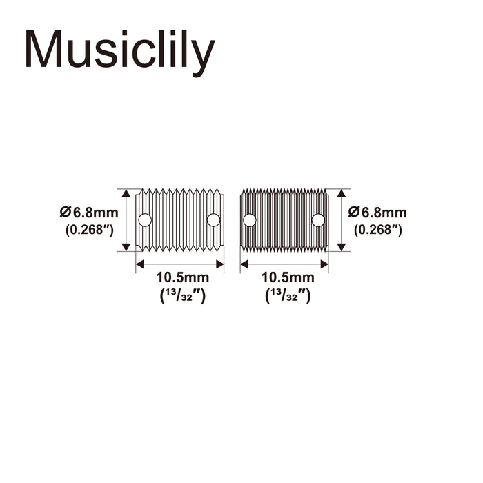 Musiclily Ultra 10.5mm Full Solid Brass Vintage Threaded Barrel Saddles for Jazzmaster Jaguar Style Electric Guitar Bridge, 3 Coarse+3 Fine