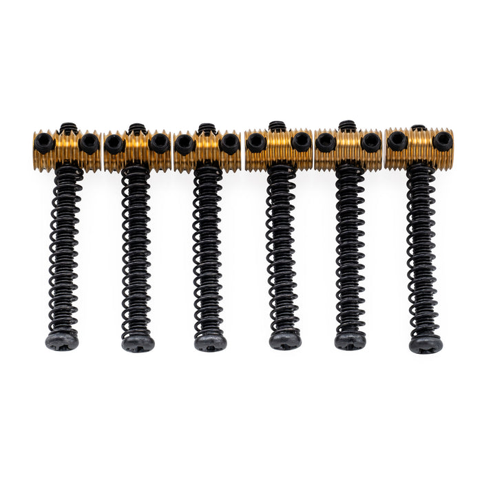 Musiclily Ultra 10.5mm Full Solid Brass Vintage Threaded Barrel Saddles for Tele Style Electric Guitar Bridge, Black Screw (3 Coarse+3 Fine)