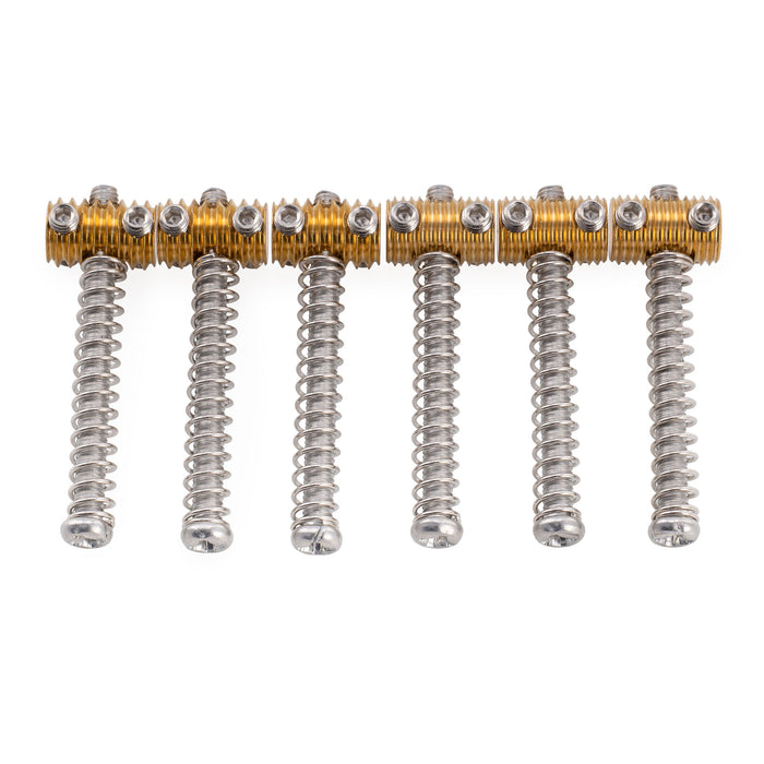 Musiclily Ultra 10.5mm Full Solid Brass Vintage Threaded Barrel Saddles for Tele Style Electric Guitar Bridge, Black Screw (3 Coarse+3 Fine)