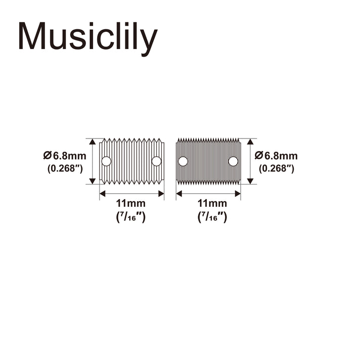 Musiclily Ultra 11mm Full Solid Brass Vintage Threaded Barrel Saddles for Jazzmaster Jaguar Style Electric Guitar Bridge, 3 Coarse+3 Fine