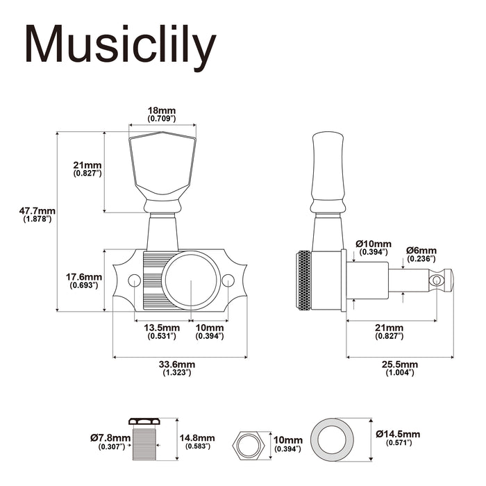 Mécaniques Kluson 3R3L avec Rapport 19:1, Série Revolution, Têtes de Tuning G-Mount, Clés de Tuning, Chevilles avec Bouton Keystone pour Guitare Électrique