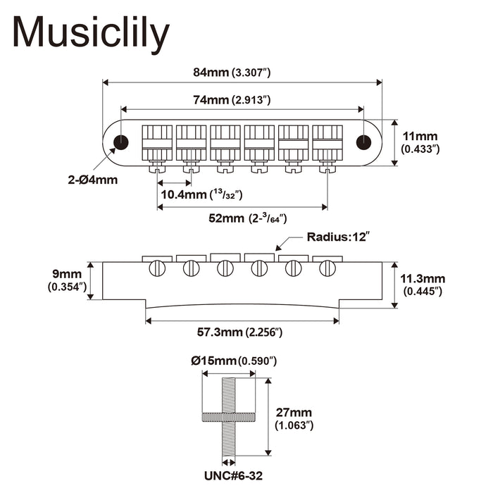 Kluson USA 52mm Pont de remplacement non câblé ABR-1 Tune-O-Matic avec selles en laiton pour guitare électrique de style Gibson LP SG