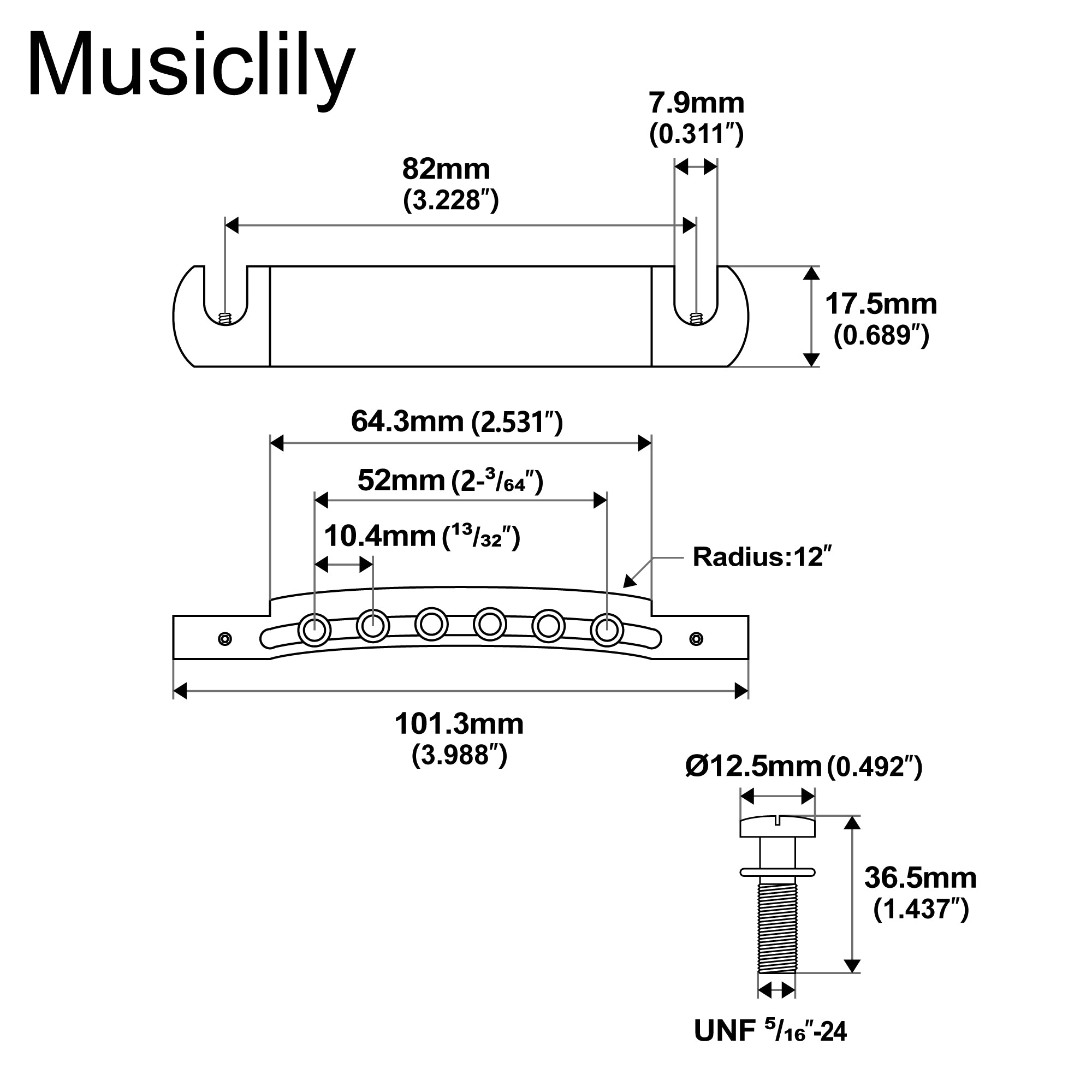 Kluson USA 52mm Zinc Wraparound Stop Tailpiece Bridge with Intonation Screws Steel Studs for Gibson LP SG Style Electric Guitar