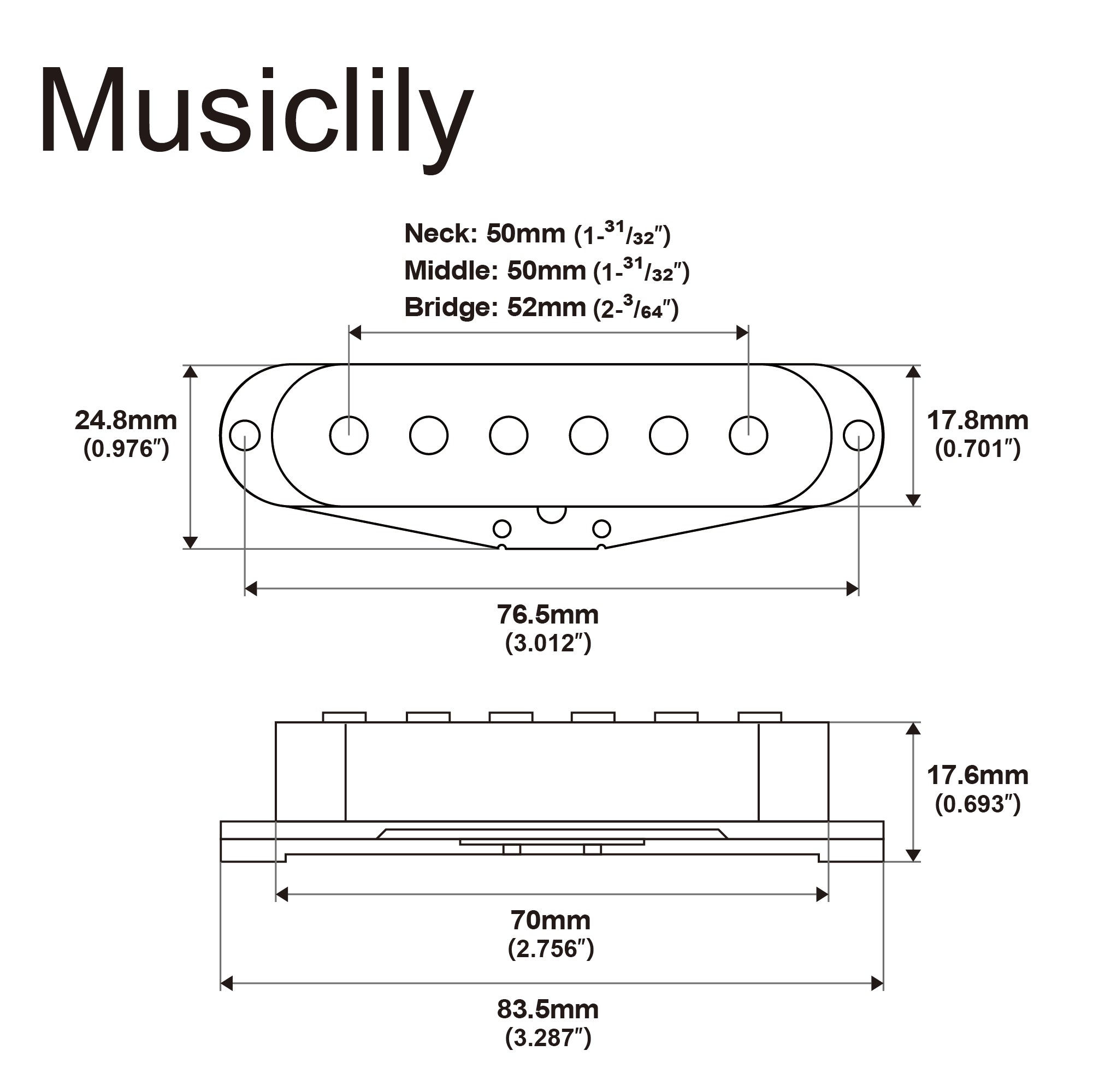 Musiclily Basic Alnico 5 Single Coil Neck Middle Bridge Pickups Set 6K/6K/6.2K for Strat Style Electric Guitar