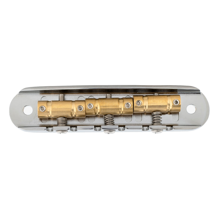 Musiclily Ultra 52.5mm(2-1/16 inch) String Spacing Offset Bridge with Full Solid Brass Open-ended Plate Compensated 3-Saddle for Jazzmaster Jaguar Style Electric Guitar