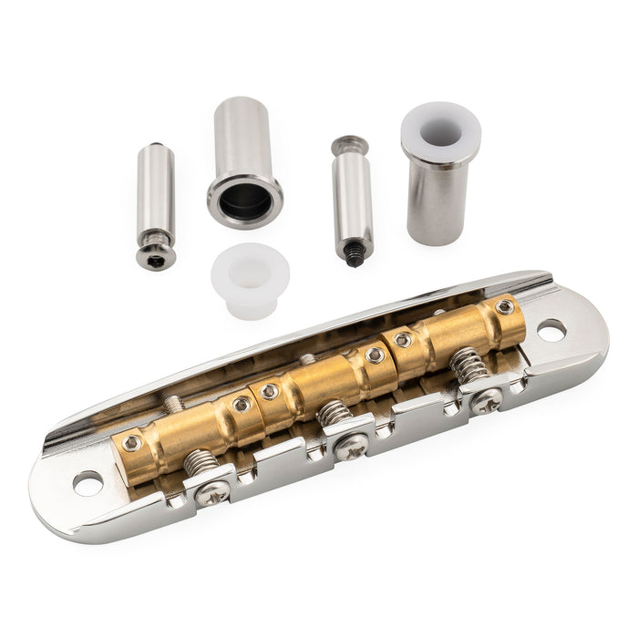 Musiclily Ultra 52.5mm(2-1/16 inch) String Spacing Offset Bridge with Full Solid Brass Open-ended Plate Compensated 3-Saddle for Jazzmaster Jaguar Style Electric Guitar