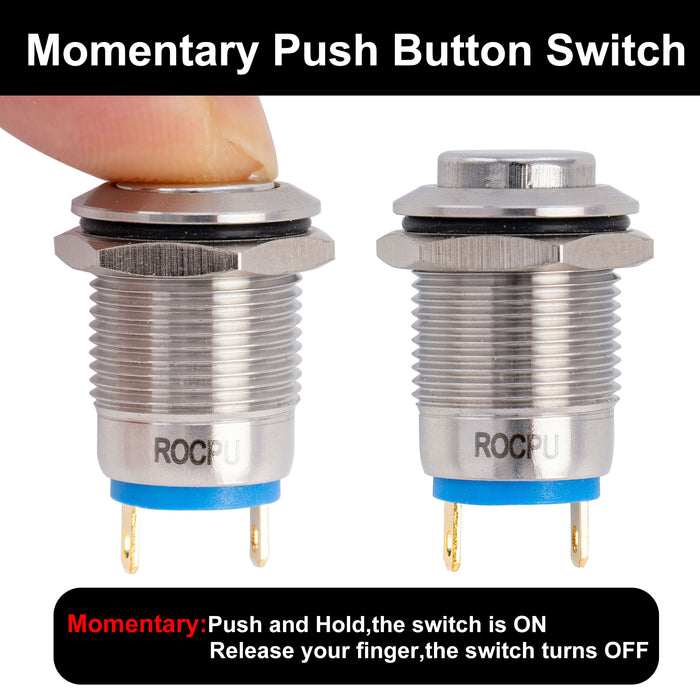 Musiclily Pro Stainless Steel 12mm 1/2 inch Momentary Push Button Kill Switch for Electric Guitar Bass
