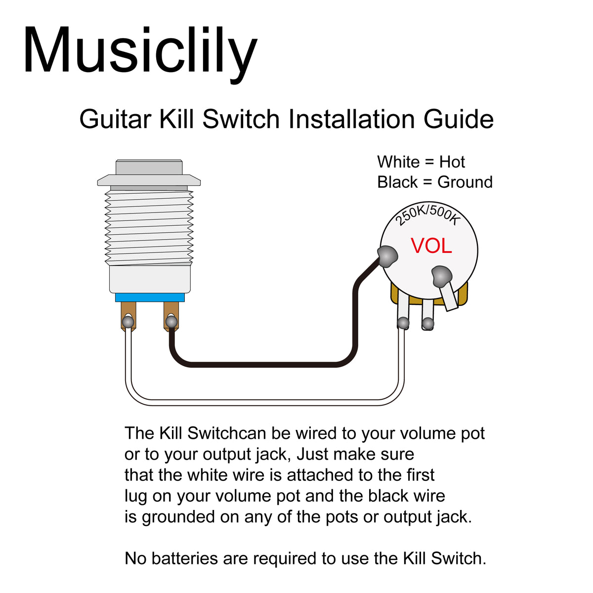 Musiclily Pro Stainless Steel Pre-wired 12mm 1/2 inch Momentary Push Button Kill Switch for Electric Guitar Bass
