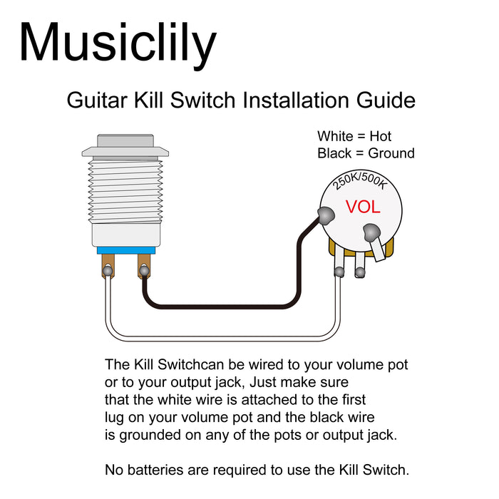 Musiclily Pro Stainless Steel Pre-wired 12mm 1/2 inch Momentary Push Button Kill Switch for Electric Guitar Bass