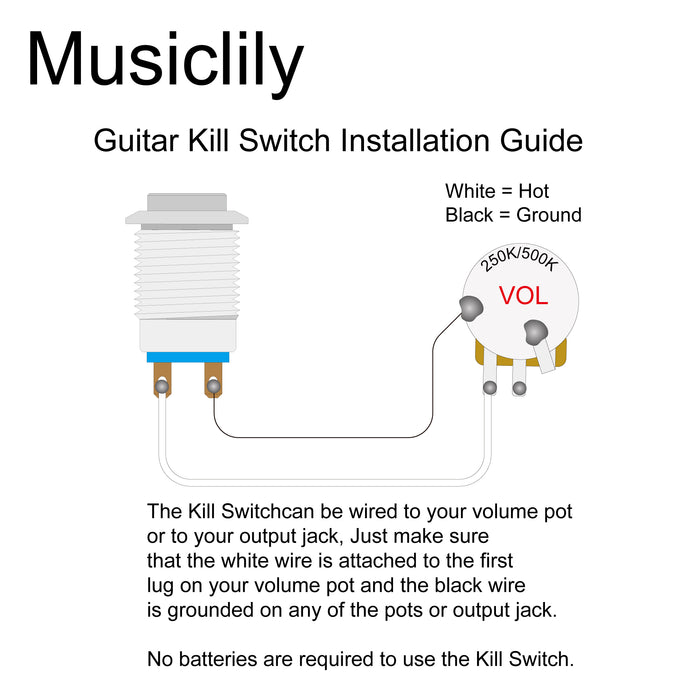 Musiclily Pro Stainless Steel Pre-wired 12mm 1/2 inch Momentary Push Button Kill Switch for Electric Guitar Bass