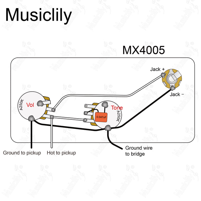 Kit de câblage précâblé Musiclily Pro-SE pour basse électrique, mise à niveau pour style PB avec potentiomètres 2A