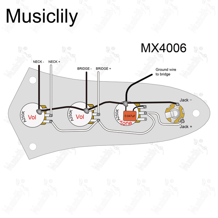Musiclily Pro-SE Aggiornamento del cablaggio pre-cablato per basso elettrico per stile JB con potenziometri 3A