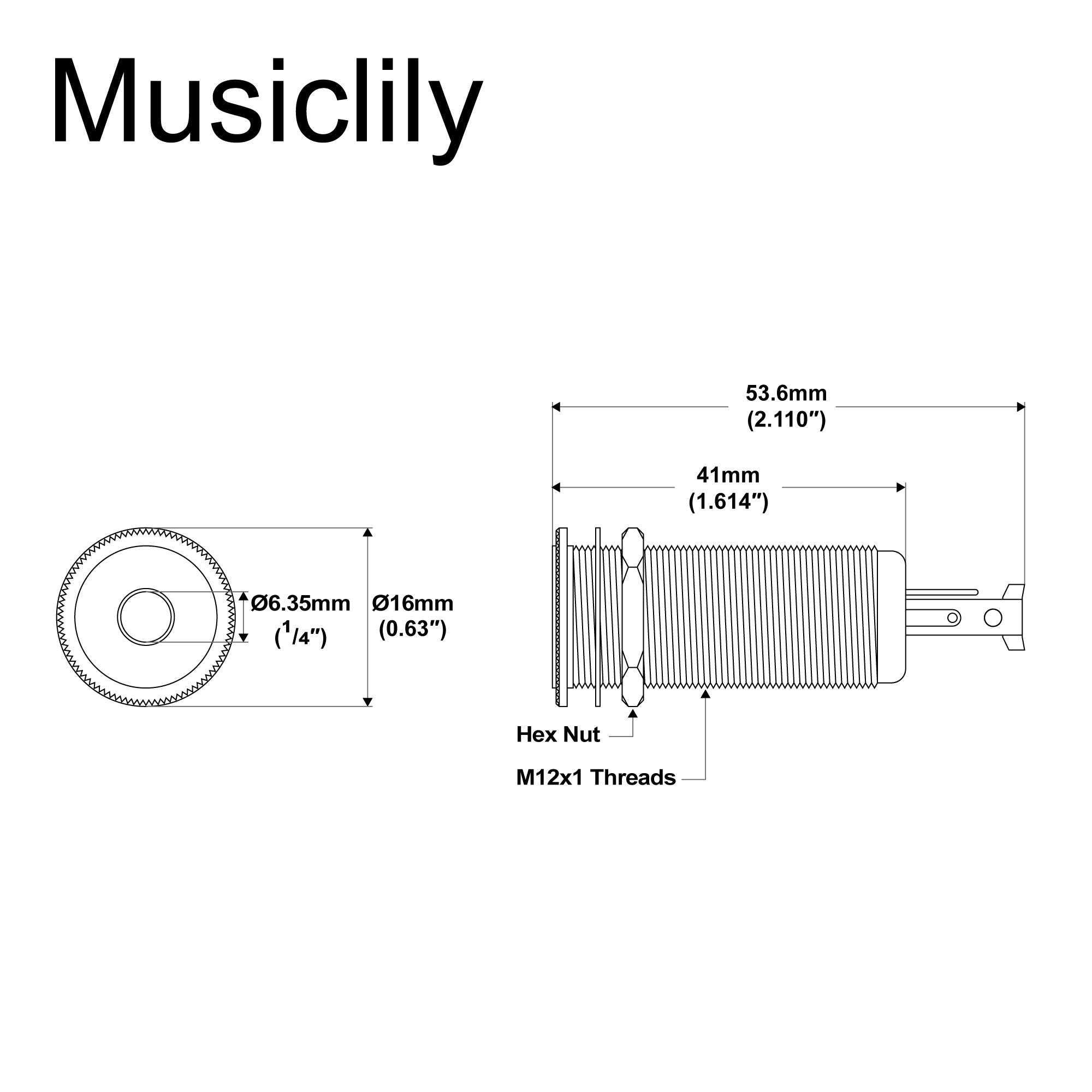 Jack barrel Pure Tone mono et stéréo 1/4 pouce 6,35 mm pour guitare électrique et basse