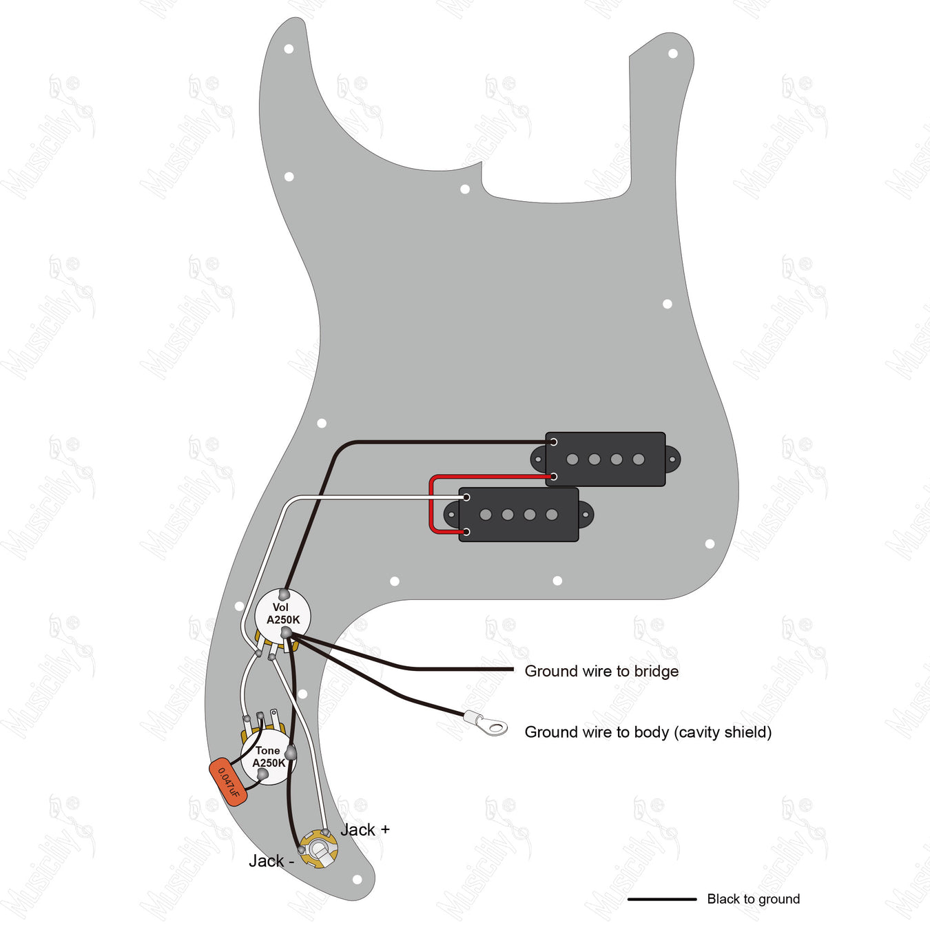 PB Pre-wired Pickguard Wiring Diagram