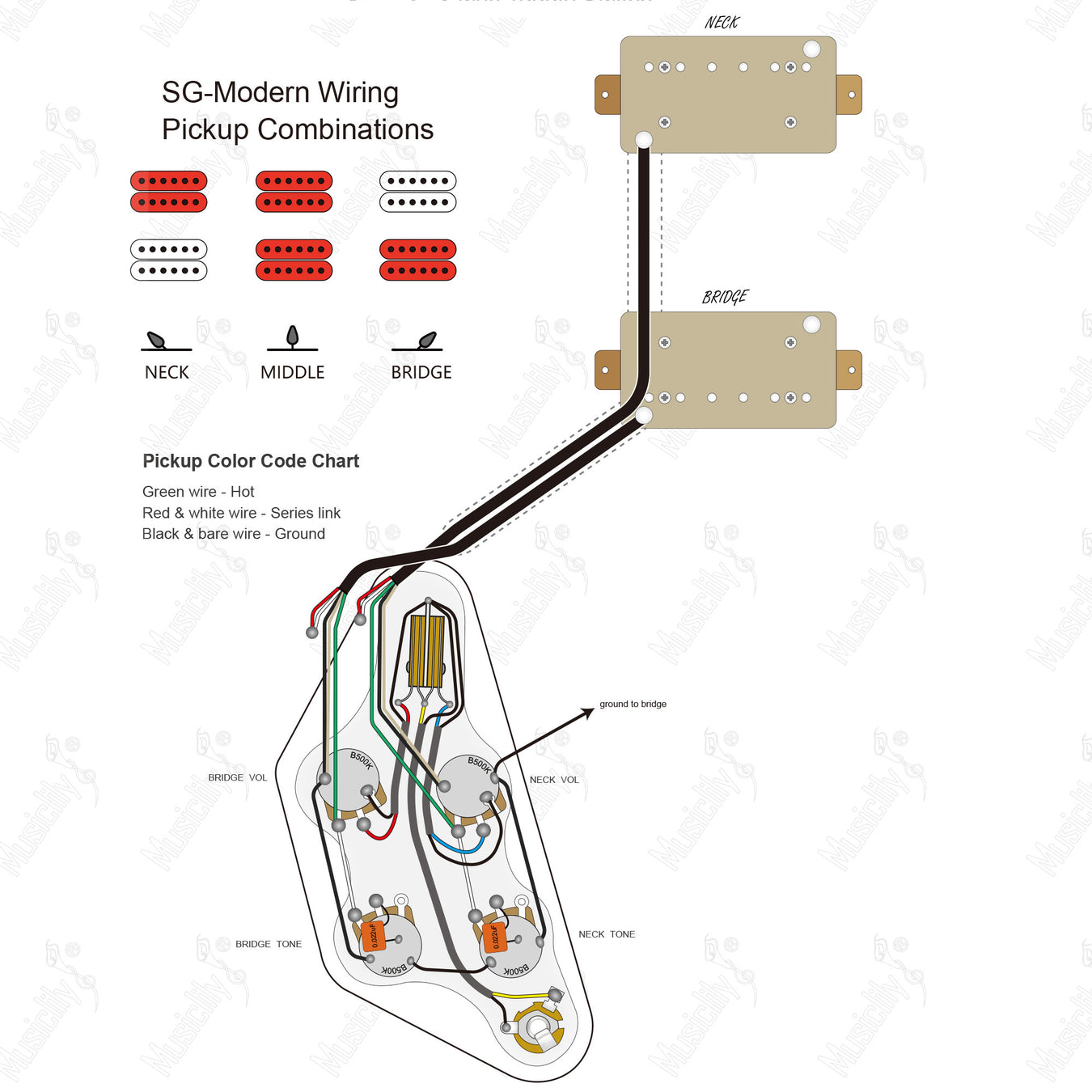 SG Pre-wired Pickguard Wiring Diagram