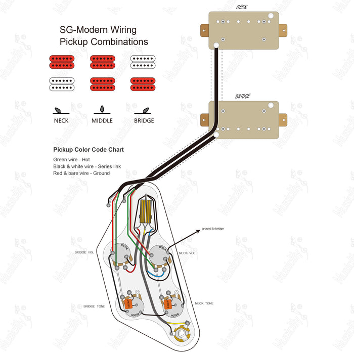 Padrão SG-HH Moderno Com Diagrama de Fiação de Captadores Revival