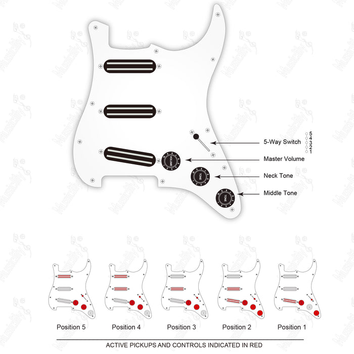 Diagrama de cableado para pastillas Musiclily Pro, compatible con estándar de importación estilo ST-HHH