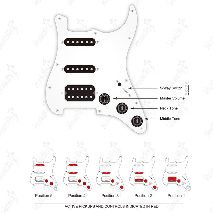 Schéma de câblage pour micro Musiclily Pro avec humbucker à double bobinage splittable de style américain ST-HSS
