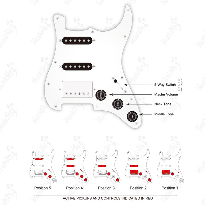 Schéma de câblage pour guitare électrique ST-HSS standard (sans auto-split) style américain avec micro Musiclily Pro
