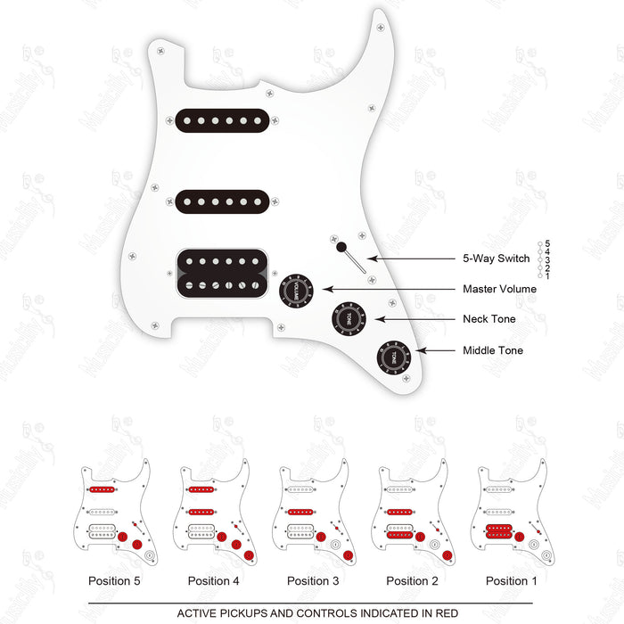 Estilo ST-HSS Importación Auto Split Humbucker con Diagrama de Cableado para Pastilla Musiclily Pro