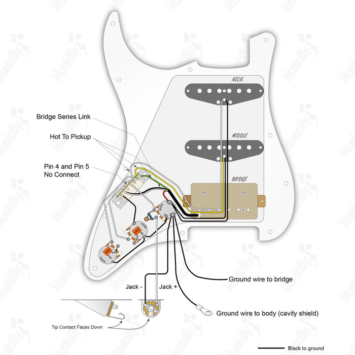 Diagrama de cableado para guitarra tipo ST-HSS con división automática de humbucker y pastillas Revival