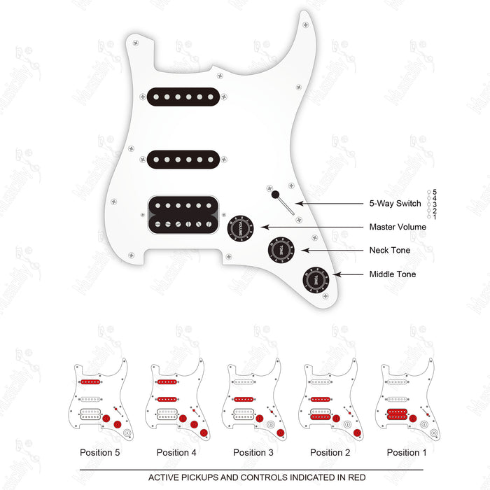 ST-HSS Import Style Auto Split Humbucker With Wilkinson M (Type 2) Pickup Wiring Diagram