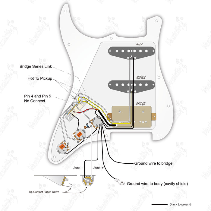 ST-HSS Import Style Auto Split Humbucker With Wilkinson M (Type 2) Pickup Wiring Diagram